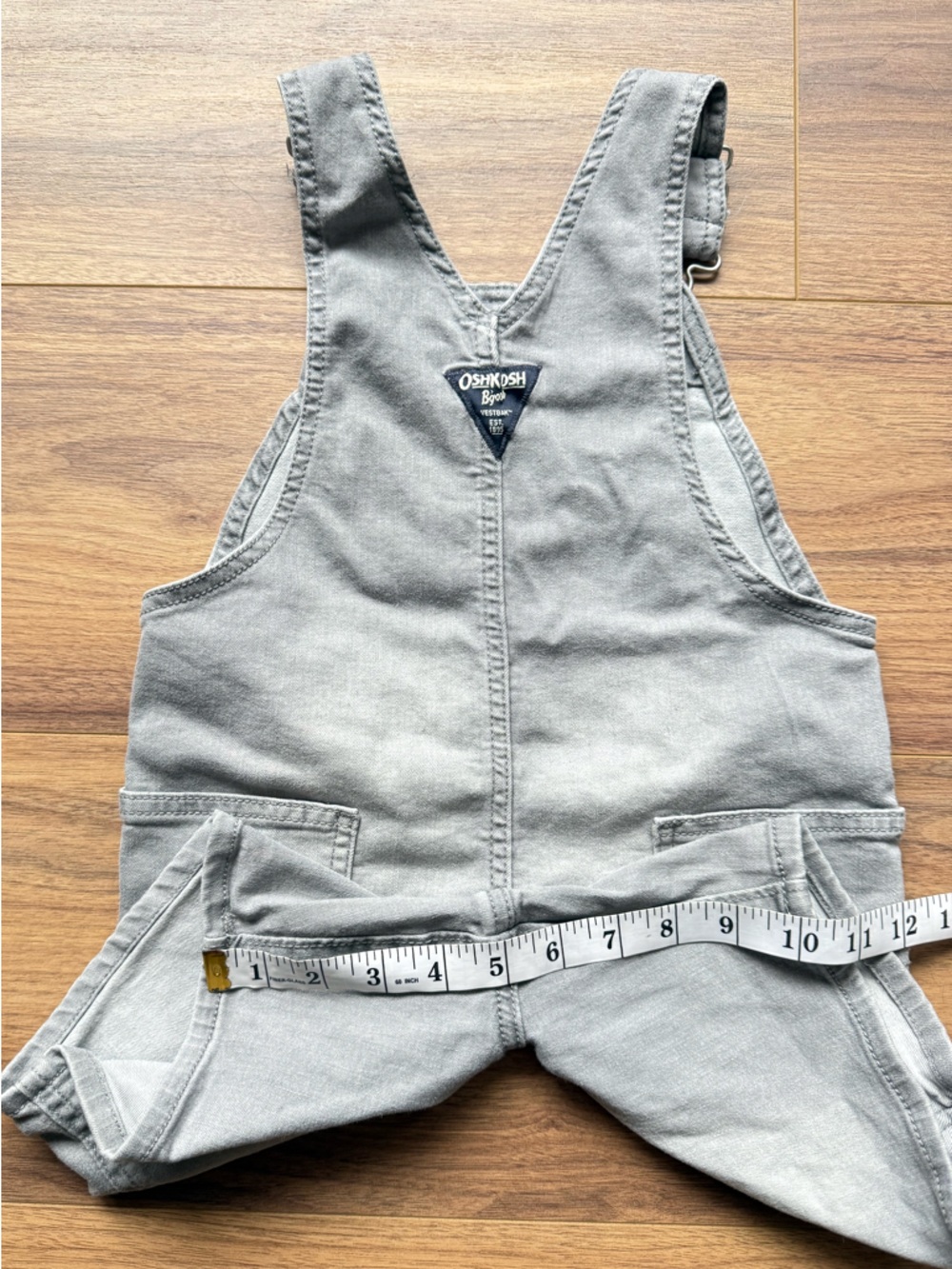 OshKosh B'gosh Boys Light Gray Denim Short Talls Overalls Size 4T - Picture 13 of 13